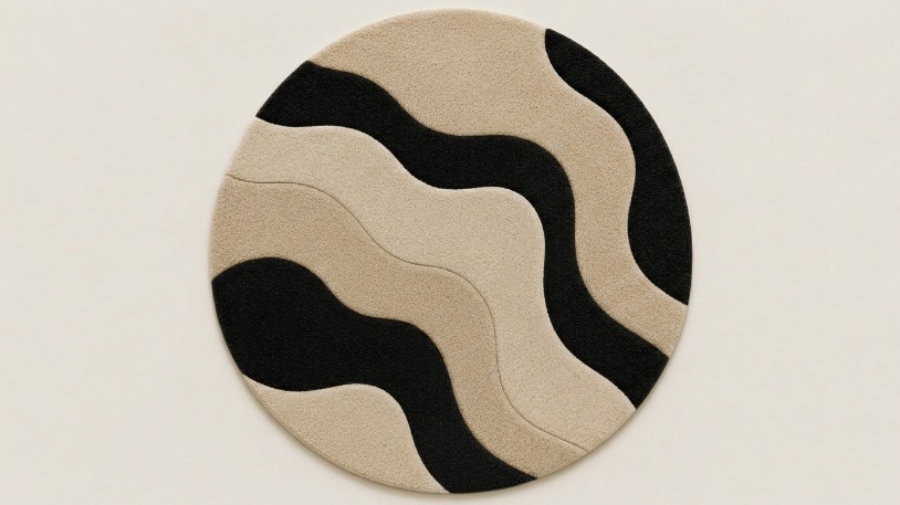 Flooriva signature wave rug in black and beige